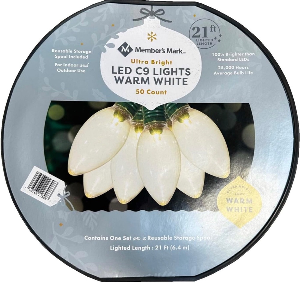 Members Mark LED C9 Warm White 50 Count     Lighted Length: 21 Ft (6.4 m)